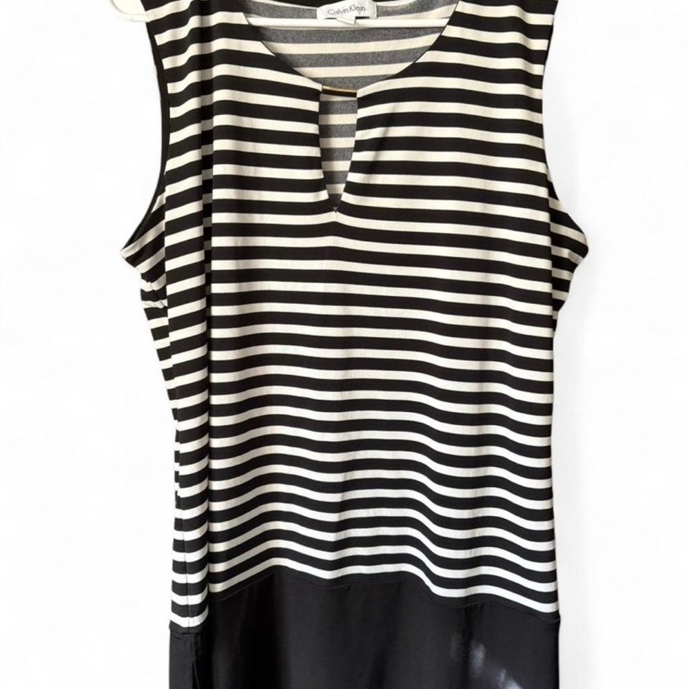 Calvin Klein Black and White Striped Blouse Size Large